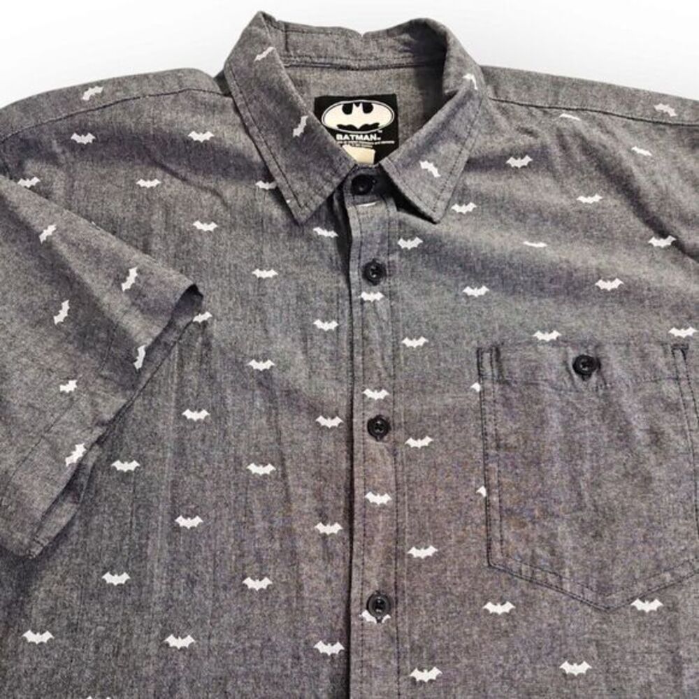Batman Batwing All Over Print Greywash Shirt 100% Cotton Mens Large